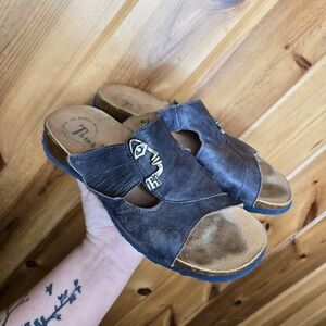 Think! Mizzi Footbed Slide Sandals EUR 36 Womens Size 5.5 Dark Gray Leather‎